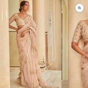 Light Pink/Beige Embroidered Saree with Blouse